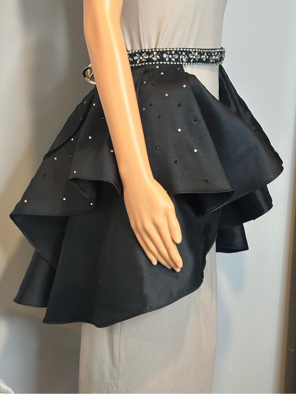 Elegant Black Tiered Peplum Skirt with Beaded Waist